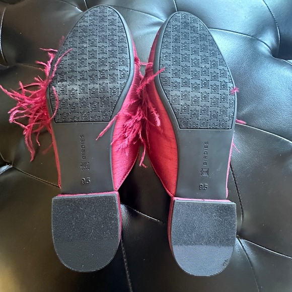 BIRDIES Women’s The Lovebird Feather Trimmed Mules Slippers Red Merlot 9.5 - Picture 6 of 12